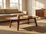 Mid Century Modern Coffee, 100% Solid Oak Wood Coffee with Storage Shelf, 2-Tier Coffee W3204P469105