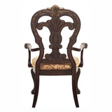 Traditional Formal Armchairs Set of 2 Cherry Finish with Gold Tipping Fabric Upholstery Wooden B011P171307