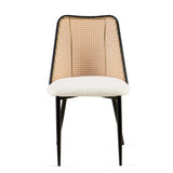 Off White Rattan Dining Chairs Set of 2,Boucle Chairs with Natural Cane Back, Upholstered Dining W1164P218677