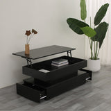 High Quality Three-Tier Foldable Coffee Table with Drawers for Living Room Home Furniture Black W650P263503
