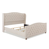 Marcella Upholstered Shelter Headboard Bed Set, King, Sky Neutral Beige Polyester B2719P238225