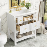 30'' Bathroom Vanity with Ceramic Sink Combo, Free Standing Single Vanity Set with 5 Drawers, Solid N710P247488K