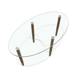 ZUN Transparent Oval coffee table, modern table in living room Oak wood leg tea table 3-layer 25975996