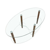 ZUN Transparent Oval coffee table, modern table in living room Oak wood leg tea table 3-layer 25975996