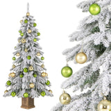 6ft Flocked Christmas Tree with 589 Branch Tips - Snow-Laden Design, 48 Xmas Balls Included, 62204237