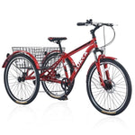 ZUN Adult Tricycle Bike,7-Speed Mountain Tricycle,26-Inch 3 Wheels,Comfortable Widen Saddle,Rear 57231285