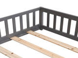 full Size Floor Bed with Door,Solid Wood Platform Bed Frame with Fence,Suitable for children,Pine W495123242