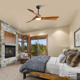 52 Inch Ceiling Fan With Dimmable 3 Color Led Light 3 Solid Wood Blades Remote Control Reversible DC W882P254266