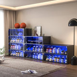 Black Glass Door Shoe Box Shoe Storage Cabinet For Sneakers With Led Light 02987875