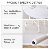 A modern minimalist circular dining table with a 42 inch diameter white patterned tabletop and white W1151P152778