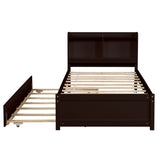 Twin Bed with Trundle,Bookcase,Espresso W50440497