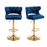 ZUN Bar Stools With Back and Footrest Counter Height Dining Chairs-Velvet Blue-2PCS/SET W67663282