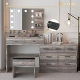 Large Makeup Vanity with Lights, Vanity Table with Charging Station, Vanity Desk with Mirror and 10 71427985