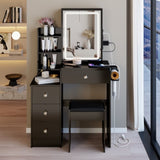29.2" Small Size Left Bedside Cabinet Vanity Table Cushioned Stool, 2 AC2 USB Power Station, Hair W3258P288458