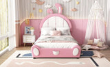 ZUN Twin Size Upholstered Platform Bed with Rabbit Shaped Headboard, Pink WF323763AAH