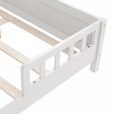 Full Pine Wood Bed with Bookcase Headboard ,LED Motion Sensor Light, Bed Guardrails,White W504P277600