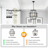 4-Light Metal Lantern Tiered Pendant Hanging Light Fixtures, Industrial Farmhouse Adjustable Height W1592P247685