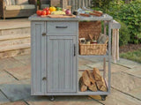 Outdoor Kitchen Island Fir Wood Prep Station Lockable Kitchen Cart with Stainless Top, Ample Storage N719P380278E