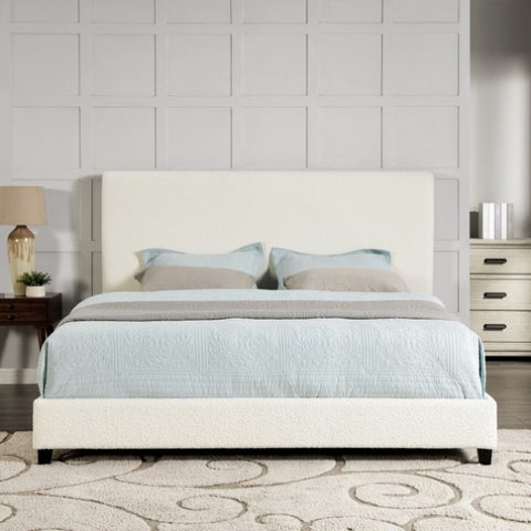 ZUN Bridgevine Home King Size White Boucle Upholstered Platform Bed B108P160257