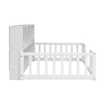 ZUN Twin Floor Bed with Bedside Bookcase,Shelves,Guardrails,White W504142771
