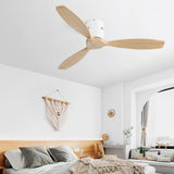 52 Inch Indoor 3 Solid Wood Blade Ceiling Fan Noiseless Reversible DC Motor Remote Control W934P146083