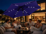 9ft Solar LED Patio Umbrella with Push Button Tilt & Crank, 6 Ribs Waterproof Polyester Outdoor 55576345