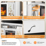 Modern White Embossed Fireplace Media Console, Twin Mirror Doors for 18" Fireplace Insert 70968355