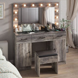 Vanity Desk Set with Large Lighted Mirror Powre Outlet, Glass Top Makeup Vanity with 3 Drawers 40159360