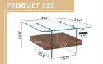 ZUN 31.4 Inch Modern Two-Tier Square Coffee Table - An Elegant Combination of Clear Glass and Dark Wood W1151P232655