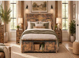 Queen Bed Frame with Upholstered Headboard Wood Platform,Storage Headboard with Charging Station W636P566604