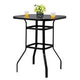 ZUN Wrought Iron Glass High Bar Table Patio Bar Table Black 70228562