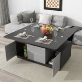 ZUN Modern Gray Multi-functional Rectangle Lift-top Coffee Table Extendable with Storage WF307466AAG