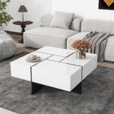 ON-TREND Unique Design Coffee Table with 4 Hidden Storage Compartments, Square Cocktail Table with WF305182AAK