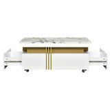 Contemporary Coffee Table with Faux Marble Top, Rectangle Cocktail Table with 41562548