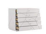 Manhattan Chest Lacquer Finish with Geometric Design and Spacious Drawers for Modern Storage White G150108681