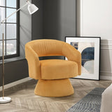 Modern Luxurious Swivel Accent Chair Yellow Soft Corduroy Upholstery Plush Seating Solid Wood B011P256233