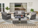 6 Piece Wicker Patio Furniture Sets with Ottoman & Tempered Glass Coffee Table W874P264687