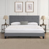 King Size Upholstered Platform Bed Frame with Button Tufted Linen Fabric Headboard, No Box Spring W2297P284478