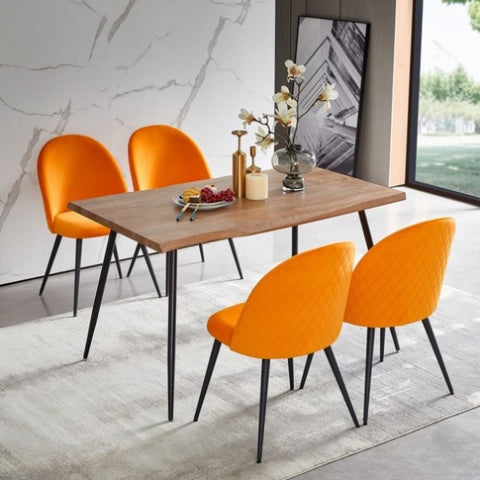 ZUN Orange Velvet Dining Chairs with Black Metal Legs, Set of 4 Chairs W1516P183838