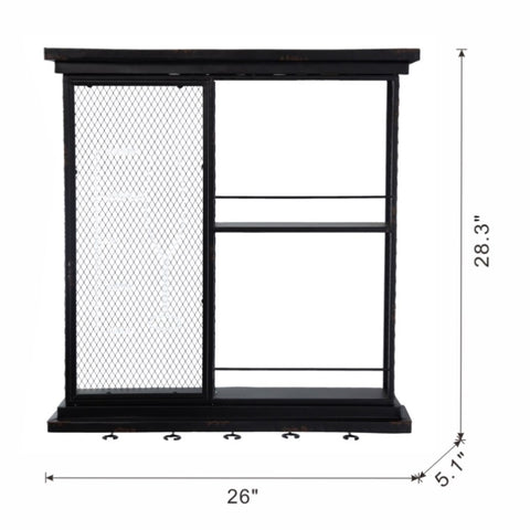 ZUN 26x5.1x28.3" Black Floating Wine Bar Shelf with Glass Holder and Display Shelves W2078P223144