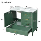 36" Green Bathroom Vanity with Solid Pine Frame, 1 Soft Close Door and 3 Drawers , Modern Storage N729P211167F