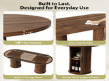 70.9" Oval Dining Table for 6 People, Fluted Cylindrical Pedestals with Roll-up Door Storage 74640654