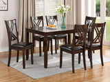 7pcs Dining Set Dining Table 6 Side Chairs Clean Espresso Finish Cushion Seats X Design back Chairs HS00F2554-ID-AHD