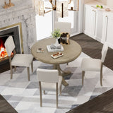 5-Piece Retro Round Dining Table Set with Curved Trestle Style Table Legs and 4 Upholstered Chairs 22968262