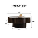 Oval Coffee Table Handcrafted Relief Sturdy Pedestal Wooden Olive-Shaped Tea Table for Living Room W3081P255079