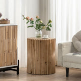 ZUN Retro Fashion Style Cylindrical Side Table with Vertical Texture Relief Design,Suitable for Living W757102860