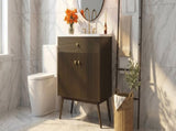 36" Luxury Striped Bathroom Vanity, Soft-Close Dual-Door Storage & Premium Ceramic Sink, Dark Brown N765P387198D