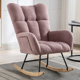 ZUN Rocking Chair Pocket, Soft Teddy Fabric Rocking Chair for Nursery, Comfy Wingback Glider Rocker W137294659