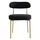 ZUN Boucle Upholstered Dining Chairs with Curved Backrest & Gold Metal Legs Set of 2, Black W2740P214382