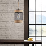 Natural Rope and Metal Mesh Cylinder Pendant B03596570